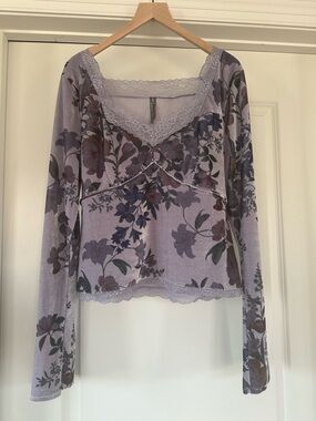 NWOT Anthropologie Purple Floral Velvet Top - XL